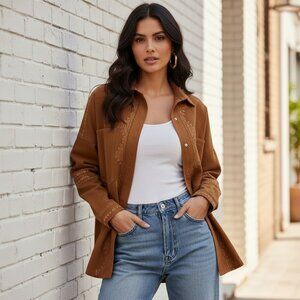 Embroidered western shacket - bohemian cotton shirt